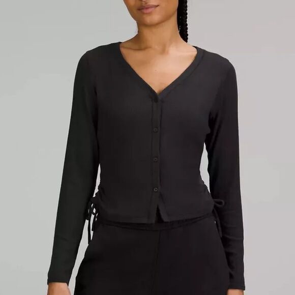 lululemon Side-Cinch Ribbed Cardigan Black Size 10 - Picture 1 of 7